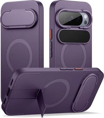 Vista 10 de SURITCH Funda para teléfono Google Pixel 9 Pro XL, compatible con MagSafe, funda protectora con cubierta de cámara y soporte de metal ajustable