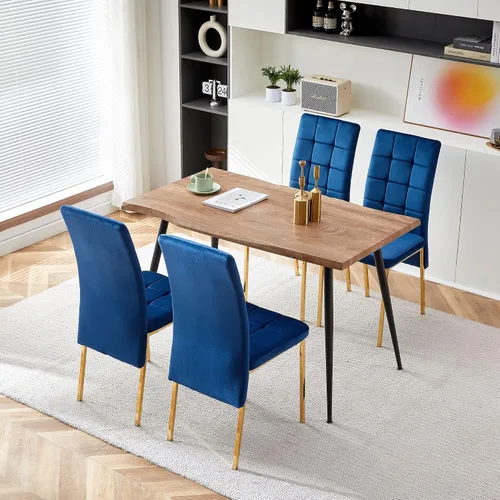 Vista 10 de Howtek Juego de mesa de comedor rectangular para 4, moderno de mediados de siglo con 4 sillas de cocina de terciopelo tapizado negro, juego de mesa
