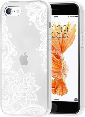 Vista 6 de Funda de teléfono para iPhone SE 2020, iPhone 8, iPhone 7, funda delgada a prueba de golpes con patrón floral transparente suave y flexible TPU