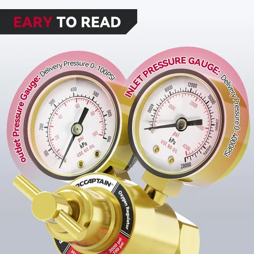 Vista 2 de ARCCAPTAIN Medidores de regulador de oxígeno Soldadura de gas, 0-4000PSI y 0-100PSI Medidores de gas de soldadura con conexión de entrada CGA 540