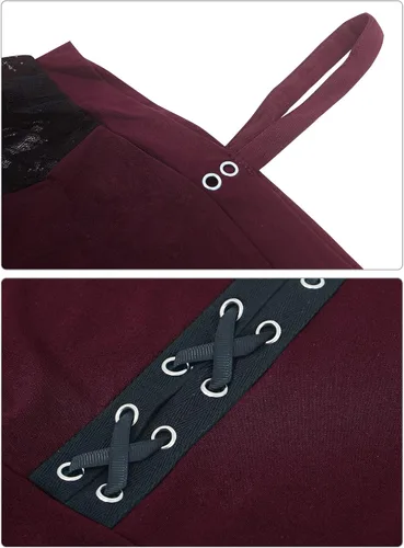 Vista 6 de Panegy Vestido gótico steampunk para mujer, con encaje y hombros descubiertos, vestido renacentista para fiesta, cosplay