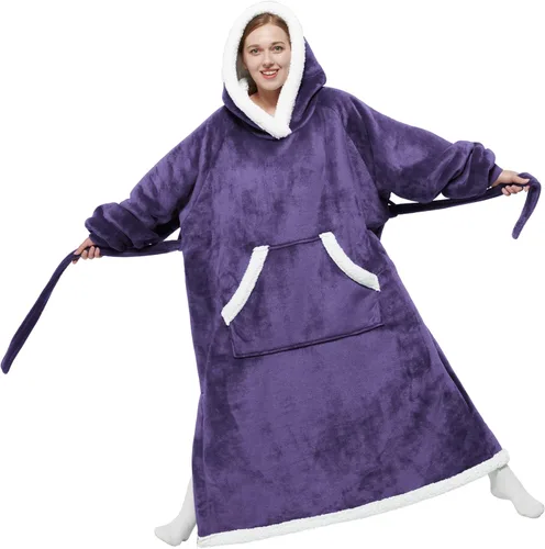Vista 19 de Bedsure Manta Vestible con Capucha para Mujer - Manta Larga de Forro Polar Sherpa con Capucha para Adultos, Mujeres y Hombres, Cálida y Acogedora