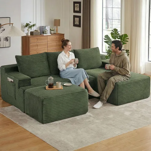 Vista 44 de Sofá seccional Cloud de 96 pulgadas, sofá deshuesado para sala de estar, sofá modular con asiento profundo, sofá de pana cómodo y esponjoso con Negro