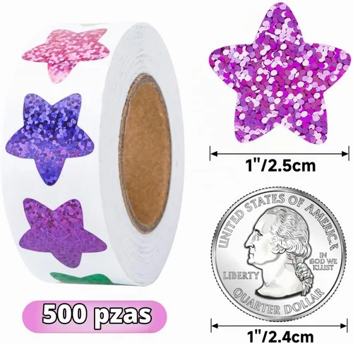 Vista 2 de Anwyll Calcomanías de estrellas – 500 calcomanías de 1 pulgada con purpurina colorida en forma de estrella para recompensa, aula, autoadhesivas
