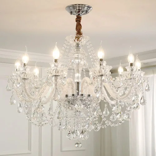 Vista 11 de Candelabro de cristal con 6 luces, lámpara de techo de cristal K9 transparente, decoración de lujo interior, lámpara colgante de cristal, bombillas