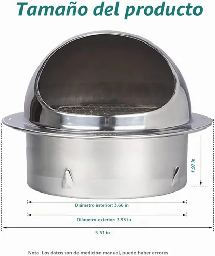 Vista 2 de Cubierta de ventilación de pared de 4 pulgadas Allvent, rejilla de escape redonda de acero inoxidable, salida de ventilación de aire de pared