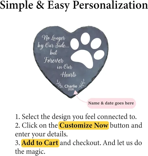 Vista 6 de Piedra conmemorativa personalizada para perro, placa con estampado de pata de corazón de No Longer by Our Lide, regalo de pérdida de mascotas