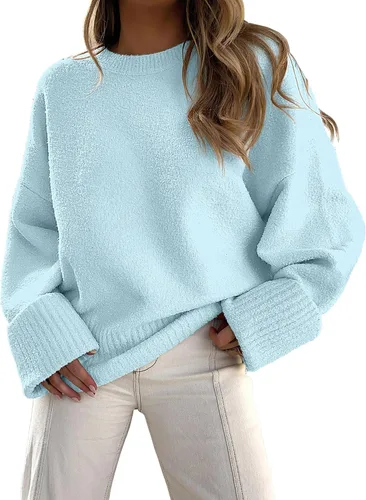 Vista 57 de LOGENE Suéter de gran tamaño para mujer, cuello redondo, manga larga, suave, mullido, suéter de punto 2025 para otoño e invierno