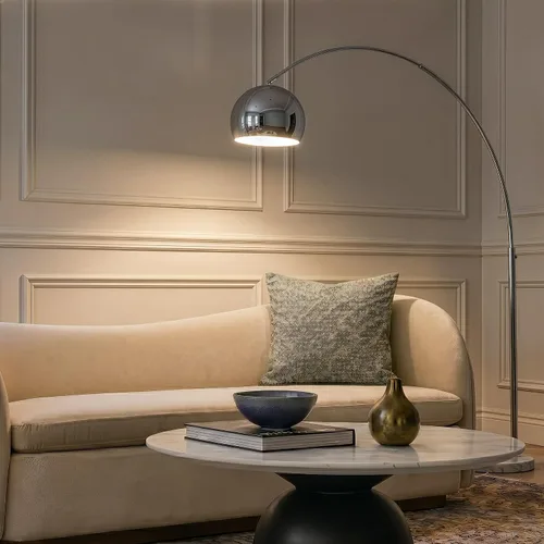 Vista 2 de Brightech Olivia Lámpara de pie – Lámpara de arco elegante con cabeza redondeada y base de mármol para sala de estar, lámpara de pie alta