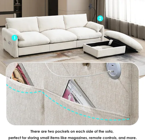 Vista 47 de Moderno sofá modular en forma de U con almohadas para la cintura, sofá cama con diván, sofá tapizado simétrico de felpilla de 6 asientos para sala