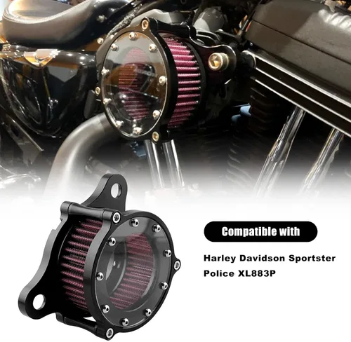 Vista 3 de Sporacingrts Filtro de aire para motocicleta CNC limpiador de aire negro Filtro de entrada Compatible con Sportster Police XL883P