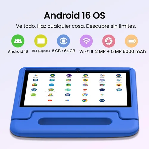 Vista 2 de ApoloSignage 2025 Tablet Android 15 para niños, pantalla HD de 10 pulgadas, procesador Octa-Core, 8 GB RAM, 64 GB ROM (expandible a 1 TB), con Azul