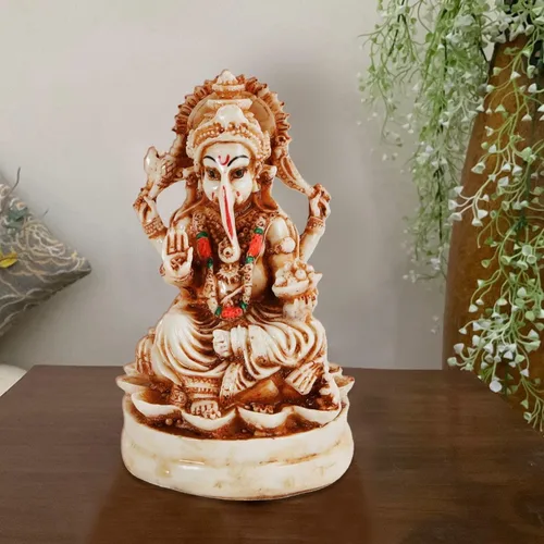 Vista 3 de TIED RIBBONS Ganesh Idol para el hogar de resina de 4.4 pulgadas Ganesh Murti para mandir del hogar, decoración de Pooja Ganpati Murti