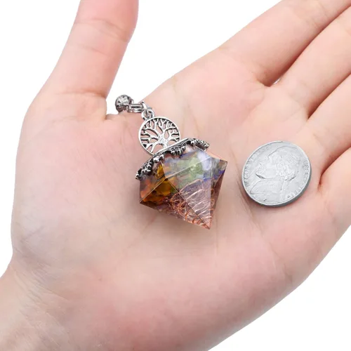 Vista 2 de Péndulo de cristal de 7 chakras para radiestesia, árbol de la vida de Reiki, 6 péndulos puntiagudos facetados Scrying Dowser para adivinación