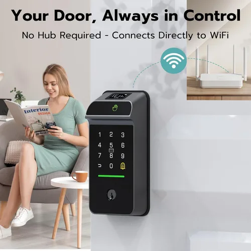 Vista 6 de Cerradura inteligente de Palm Vein, cerradura inteligente WiFi con timbre, cerradura de puerta de entrada sin llave con huella digital, cerrojo