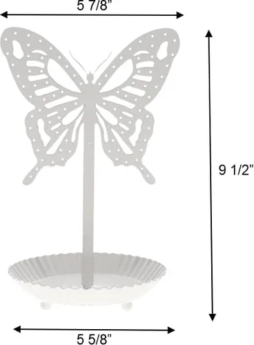 Vista 3 de Top Brass Organizador de pendientes de mariposa Metal Standing Jewelry Tree Display con bandeja de anillo (blanco)