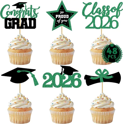 Vista 18 de 48 adornos para cupcakes graduados, 6 estilos de decoración para tartas de graduación, decoraciones de graduación de felicitaciones 2026, tapa negra