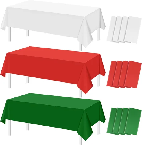 Vista 9 de MASHAN Paquete de 6 Manteles de Navidad a Granel, Manteles Desechables Rojos Blancos Verdes, Cubiertas de Mesa Rectangulares Temática de Italia