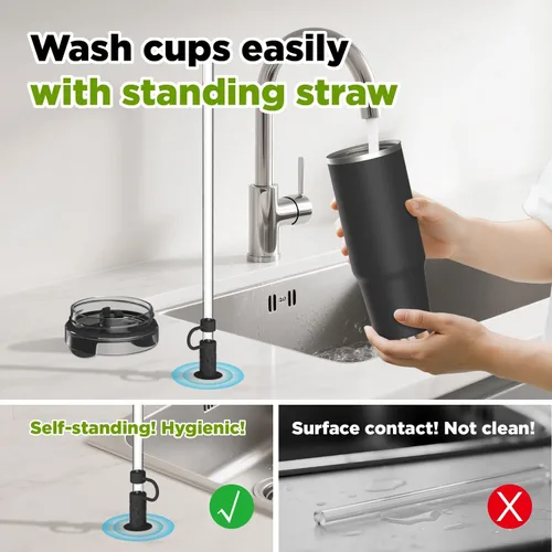 Vista 3 de 6 piezas de tapas con base de succión para pajitas, 0.4in/10mm, topper para pajitas para vaso Stanley 30/40 oz, negro 6 tapas de silicona