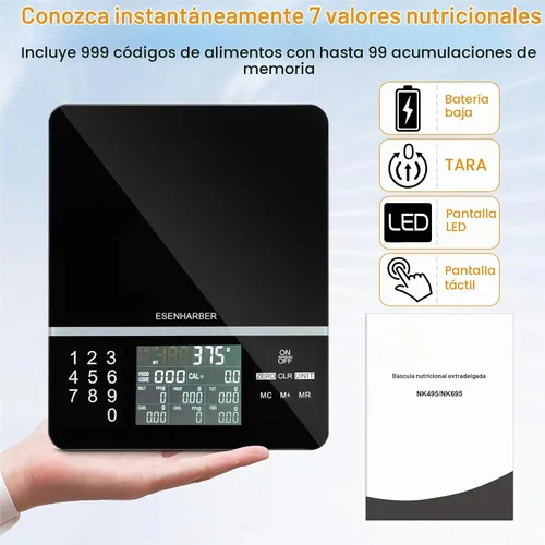 Vista 3 de Báscula de alimentos con calculadora nutricional, cálculo de calorías nutricionales de pantalla digital para preparación de comidas, cocina