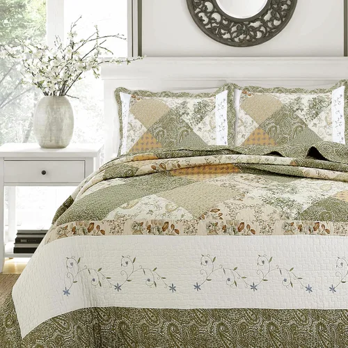 Vista 7 de Cozy Line Home Fashions - Juego de ropa de cama reversible de 100% algodón con diseño de patchwork real, estilo cottage francés, floral, colcha