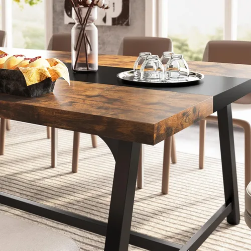 Vista 6 de Tribesigns Mesa de comedor para 8 personas, mesa de cocina rectangular de madera de 70.87 pulgadas con marco de metal resistente, mesa de comedor