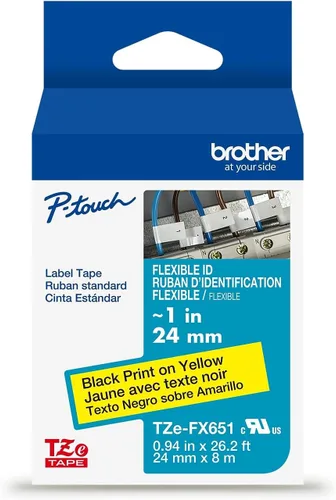 Vista 14 de Brother - Cinta laminada Negro sobre Amarillo, 24 mm Empaquetado al menudeo, Negro sobre blanco