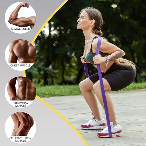 Vista 5 de Bandas de ejercicio, juego de 6 bandas de resistencia para entrenar, juego de bandas de dominadas, equipo de entrenamiento en casa, guía