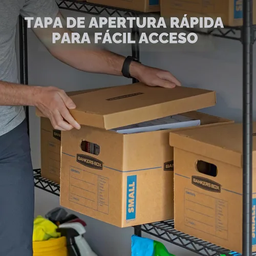 Vista 7 de Bankers Box Caja de mudanza clásica pequeña, paquete de 10 unidades, asas reforzadas, montaje sin cinta, caja con tapa, 15 x 12 x 10 pulgadas