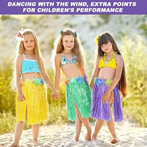 Vista 4 de 30 faldas Luau Hula de hierba hawaiana para fiesta hawaiana, faldas cortas de baile coloridas para niñas, jardín de infantes, actuaciones de verano