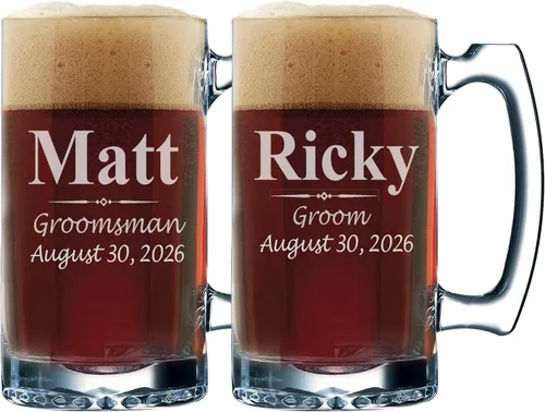 Vista 6 de My Personal Memories Juego de 3, juego de 5 juegos de 7 y más vasos de cerveza personalizados para padrinos de boda, grabado personalizado, tazas