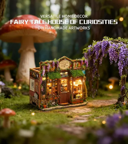 Vista 4 de Roroom Kit de casa en miniatura, kit de rincón de libro de cuento de hadas con luz LED, rompecabezas de madera 3D, kit de casa de muñecas