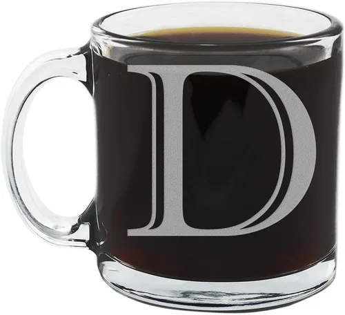 Vista 28 de Spotted Dog Company Taza de café de vidrio transparente con monograma grabado de 12 onzas (letra A), regalos de café personalizados de la A a la Z