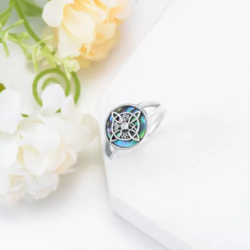 Vista 6 de YAFEINI Anillo de nudo de bruja de plata de ley con nudo de bruja celta, regalo de joyería para mujeres