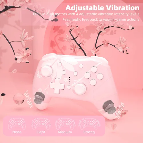 Vista 5 de Mytrix Updated Wireless Pro Controllers for Nintendo Switch, Windows PC iOS Android SteamSteam Deck, Sakura Pink Bluetooth Controller with