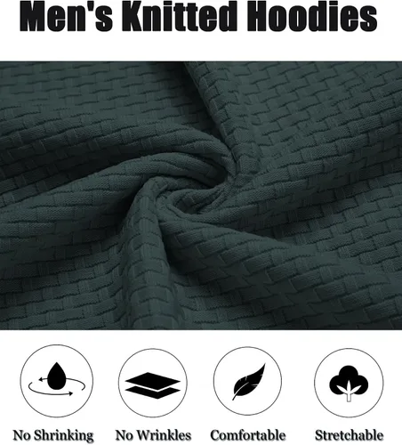 Vista 5 de COOFANDY Suéter de punto con capucha para hombre, manga larga, hipster, casual, suéter con capucha
