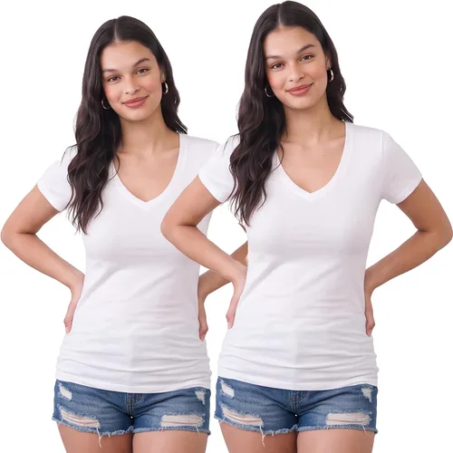 Vista 36 de Emmalise Camiseta de manga corta para mujer, cuello en V, tallas junior y plus