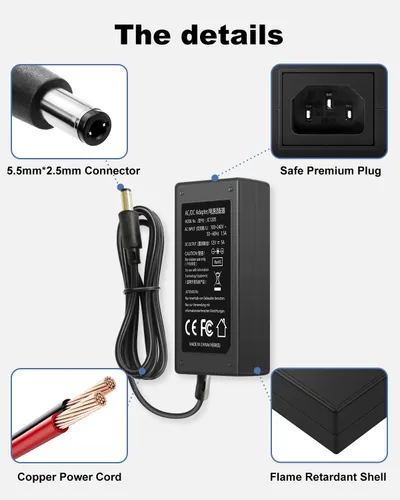 Vista 3 de Fuente de alimentación regulada de 12 V 5 A CC, CA 100-240 V 50-60 Hz a CC 12 voltios 5 amperios, reemplazo del cable adaptador de corriente