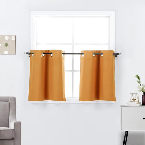 Vista 6 de Diamond Home Linens 2 paneles de cortinas opacas cortas con aislamiento térmico de 24 pulgadas de largo para oscurecer la habitación de la cocina