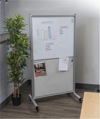 Vista 6 de Stand Up Desk Store - Pizarra blanca magnética móvil rodante, divisor de habitación, pizarra de borrado en seco para el hogar o el aula