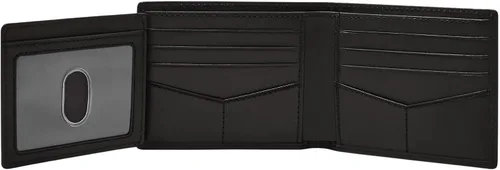 Vista 4 de Fossil Billetera plegable de cuero con bloqueo RFID para hombre con ventana abatible de identificación