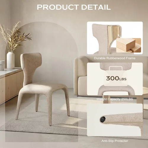 Vista 4 de Sillones decorativos tapizados beige con respaldo curvado minimalista moderno de 2 piezas Diseño ergonómico para sala de estar, estudio