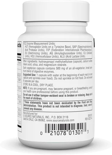 Vista 3 de Source Naturals Enzimas esenciales diarias, 500 mg - 60 cápsulas