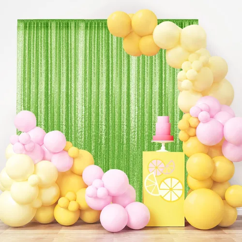Vista 3 de 2 paneles de cortinas de fondo de lentejuelas verdes de 8 pies, cortinas de fondo de fotografía con purpurina para decoración de Navidad, boda