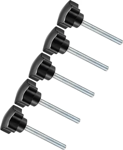 Vista 10 de Perillas de sujeción de estrella, rosca macho M5 x 2.756 in, cabeza de 0.925 in, mango de tornillo de pulgar de plástico, perno roscado negro