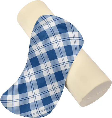 Vista 2 de Qilmy Blue White Plaid Neck Roll Pillow, Memory Foam Round Pillow Cylinder Bolster Pillow for Sleeping, Cervical Roll Pillows for Pain Relief, 17" X