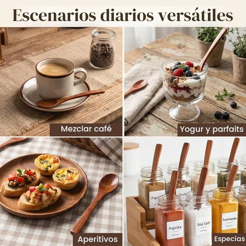 Vista 3 de HANSGO 12 unidades de cucharas de madera pequeñas, cuchara de 5 pulgadas para miel, té, café, mermelada, baño, azúcar, sales, especias, condimentos