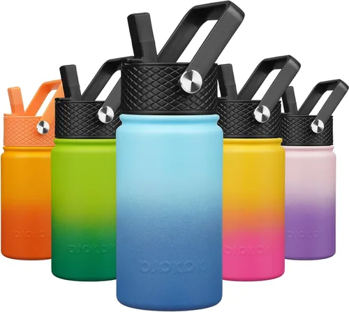 Vista 24 de BJPKPK Botella de agua con tapa con pajilla, botella de agua aislada de 15 onzas, botellas de agua de metal de acero inoxidable, termo reutilizable