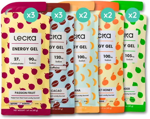 Vista 14 de Lecka Gel energético, 12 geles para ejercicio de resistencia, fabricado con frutas reales y semillas de albahaca, proporciona energía natural
