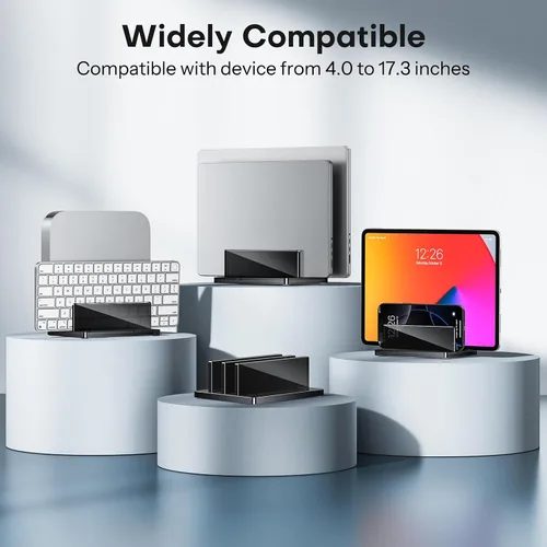Vista 6 de OMOTON Soporte vertical para laptop para escritorio, soporte de acrílico para computadora portátil transparente ajustable para MacBook Pro Air, HP